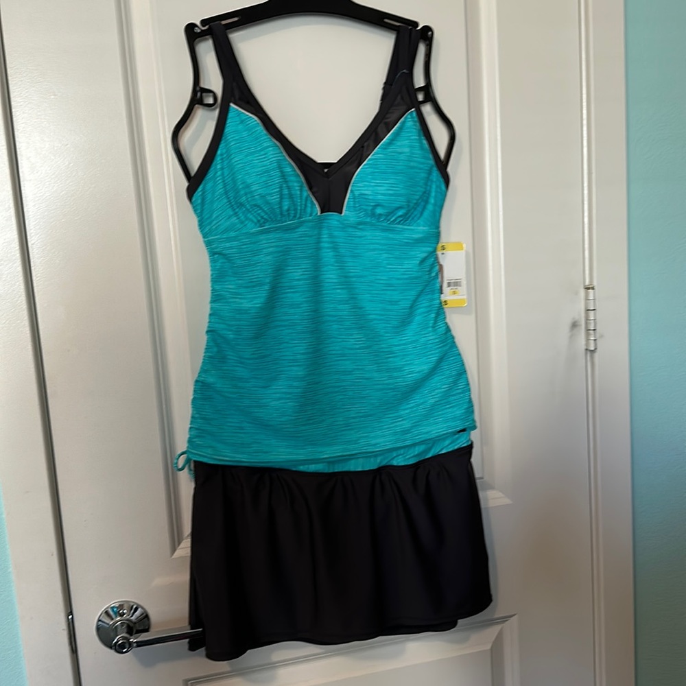 NWT Gerry Turquoise Black two piece swimsuit
